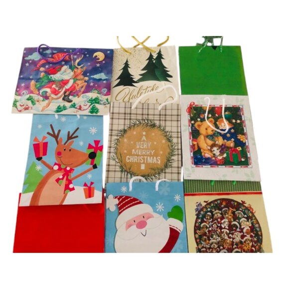 9 Decorative Holiday Gift Bags Assorted - Picture 1 of 4